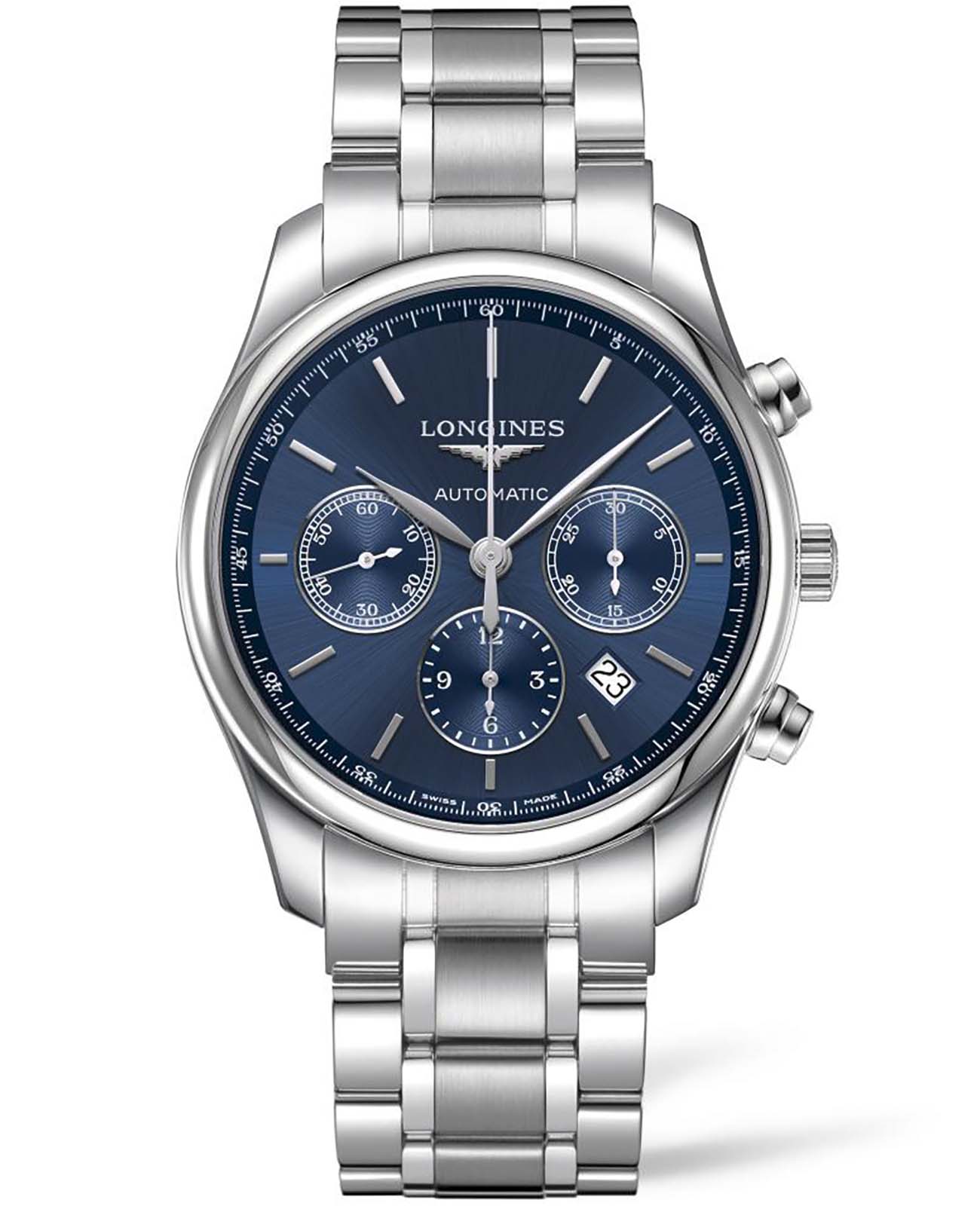 Longines Longines Master Collection L2.759.4.92.6  L27594926 механические мужские часы синий циферблат, браслет нержавеющая сталь — вид спереди