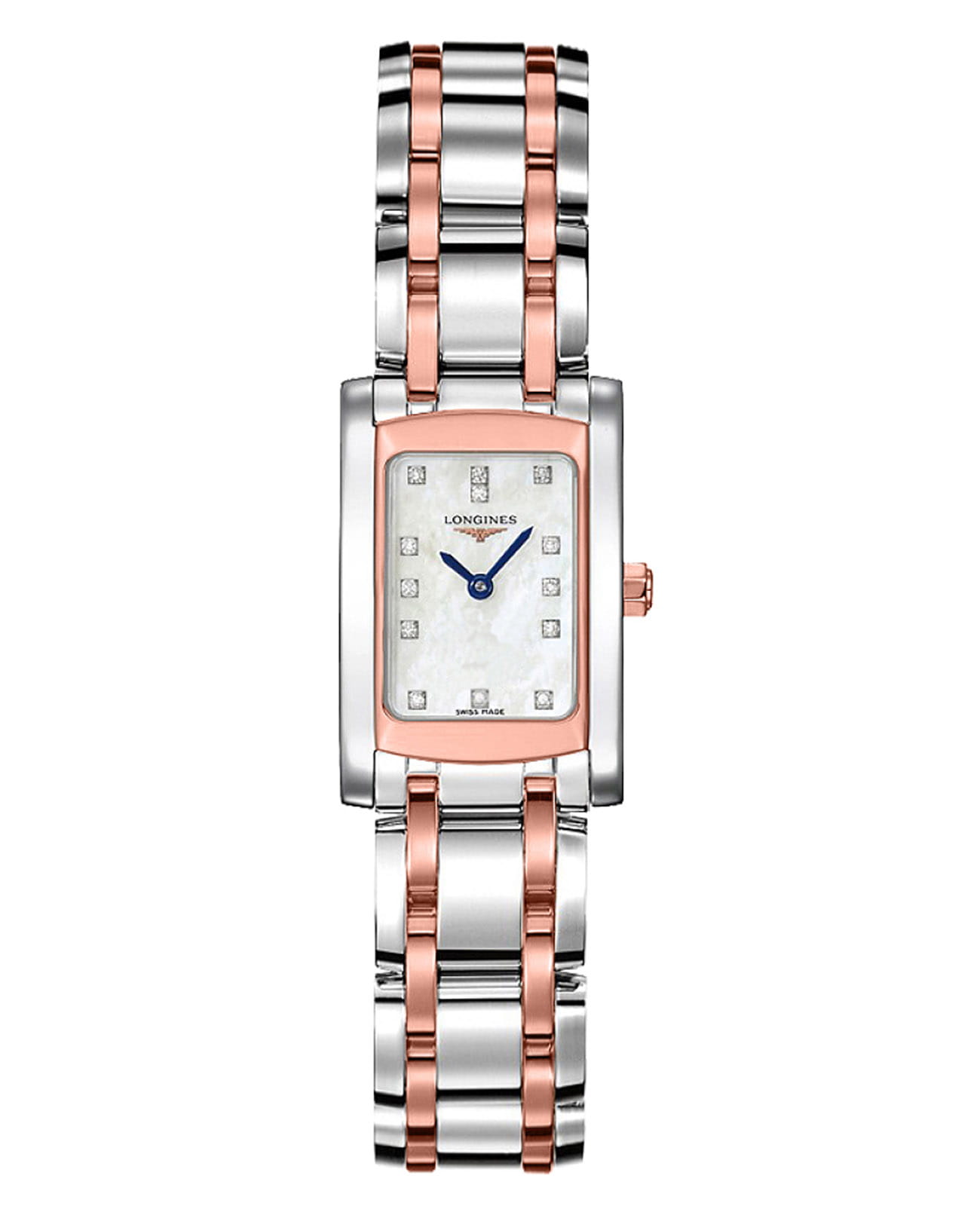 Longines Longines DolceVita L5.158.5.88.7  L51585887 кварцевые женские часы перламутровый циферблат, браслет нержавеющая сталь + золото 18к — вид спереди