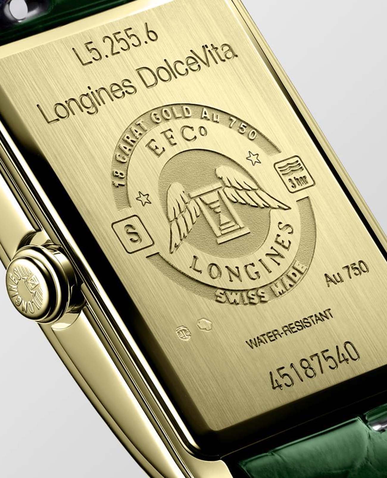 Longines Longines DolceVita L5.255.6.95.2 кварцевые женские часы часы крупный план зеленый циферблата