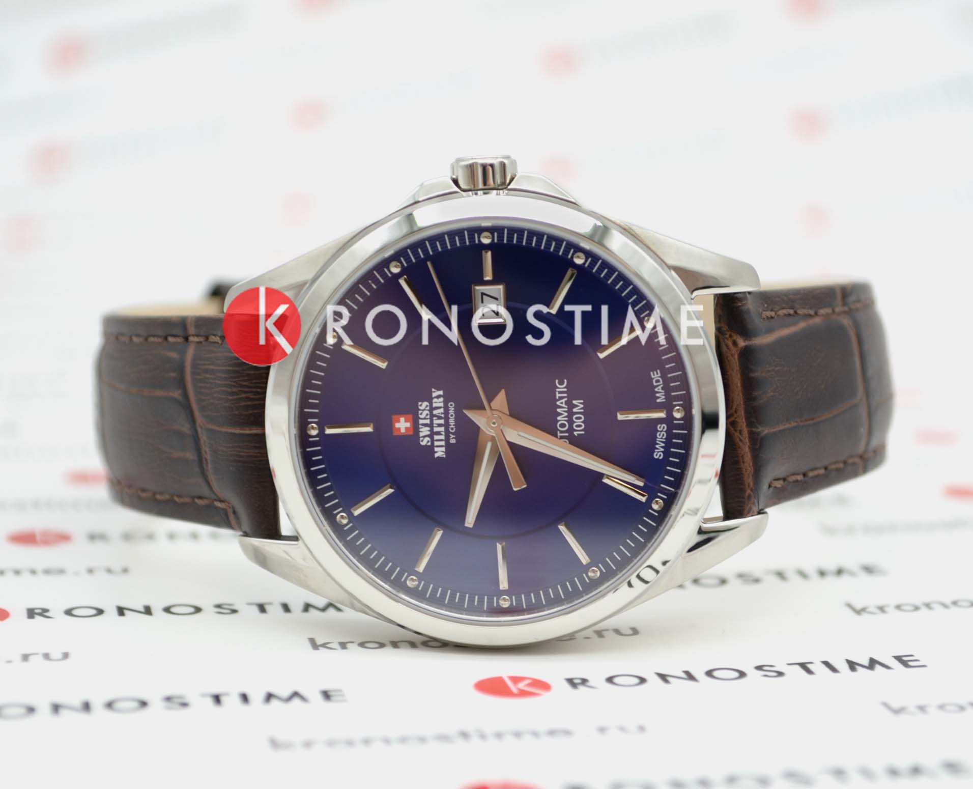 Swiss Military by Chrono Swiss Military by Chrono Automatic Collection SMA34085.15,  швейцария мужские часы на браслете кожаный боковой вид