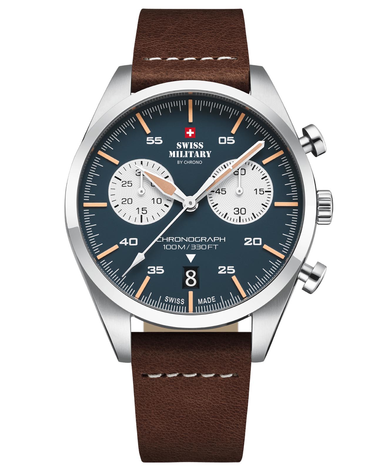 Swiss Military by Chrono Swiss Military by Chrono SM34090.04  SM34090.04 кварцевые мужские часы синий циферблат, браслет кожаный — вид спереди