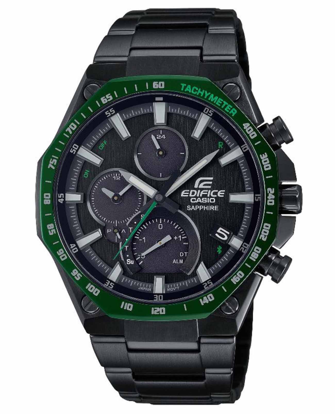 Casio Casio Edifice EQB-1100XDC-1A EQB EQB-1100XDC-1AER кварцевые мужские часы черный циферблат, браслет сталь с ip покрытием — вид спереди
