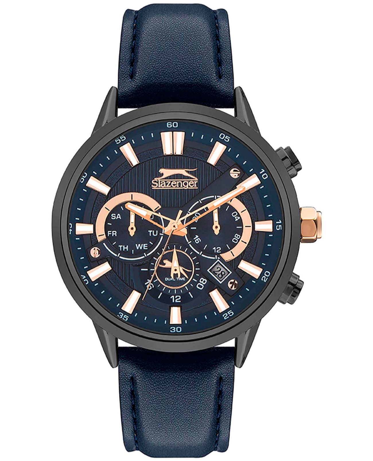 Slazenger Slazenger Multifunction SL.09.2062.2.04  SL.09.2062.2.04 кварцевые мужские часы синий циферблат, браслет кожаный — вид спереди