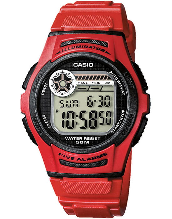 Casio Casio Collection W-213-4A  W-213-4A кварцевые мужские часы зеленый циферблат, браслет пластик — вид спереди