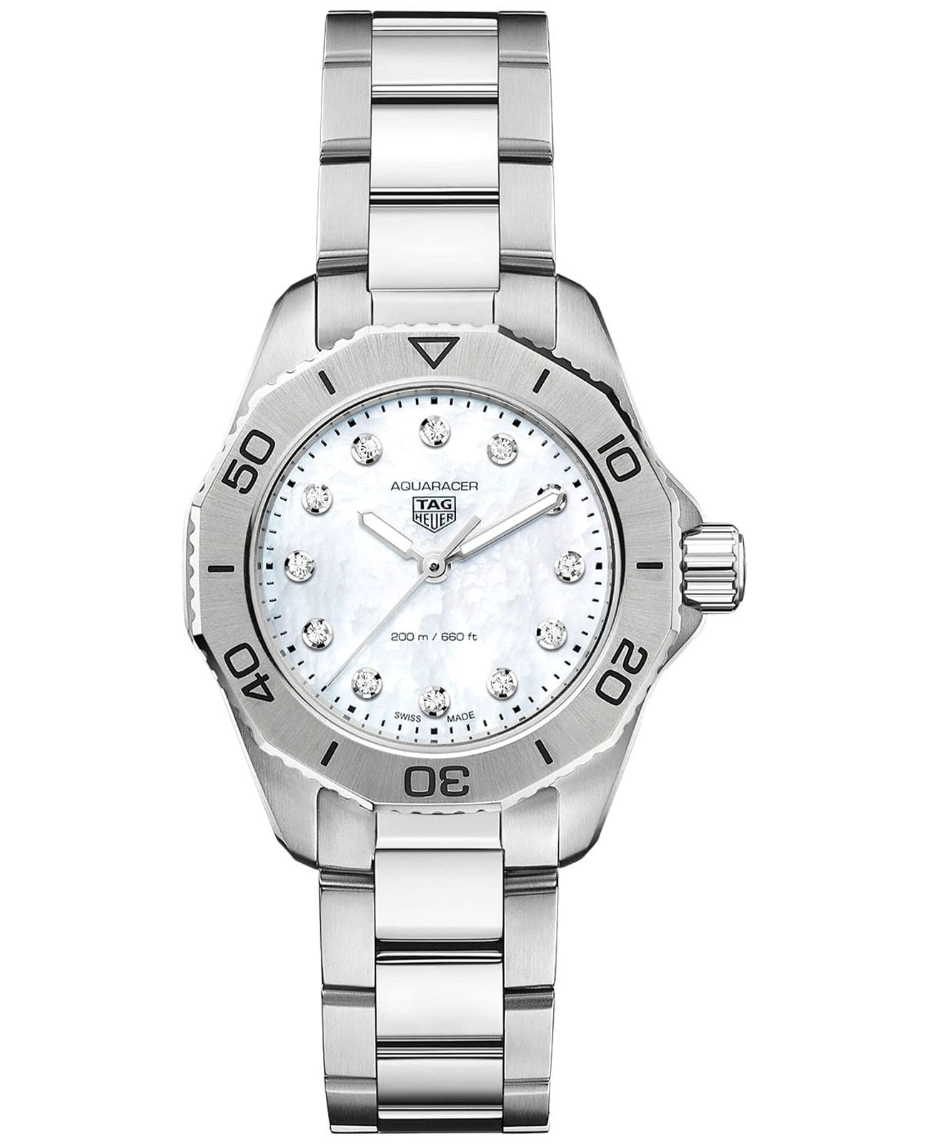 TAG Heuer TAG Heuer Aquaracer Professional 200 WBP1416.BA0622  WBP1416.BA0622 кварцевые женские часы перламутровый циферблат, браслет нержавеющая сталь — вид спереди