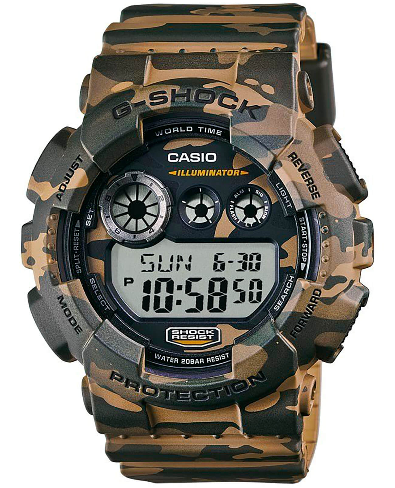 Casio Casio G-Shock GD-120CM-5  GD-120CM-5E электронные мужские часы серый циферблат, браслет пластик — вид спереди