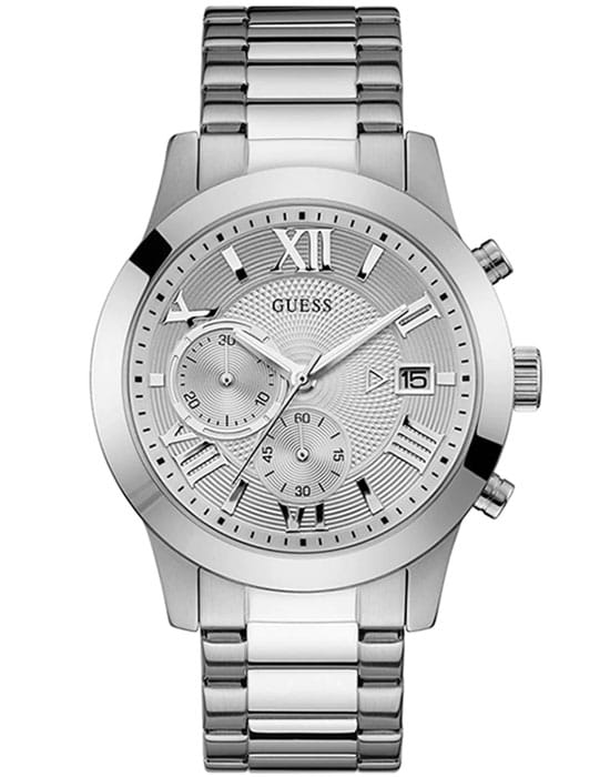 Guess GUESS W0668G7  W0668G7 кварцевые мужские часы серебристый циферблат, браслет нержавеющая сталь — вид спереди