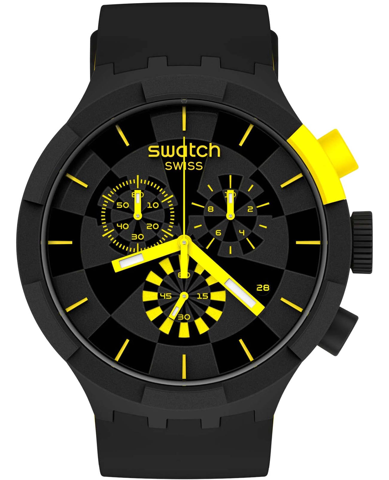 Swatch Swatch Big Bold Chrono SB02B403  SB02B403 кварцевые мужские часы черный циферблат, браслет силикон — вид спереди