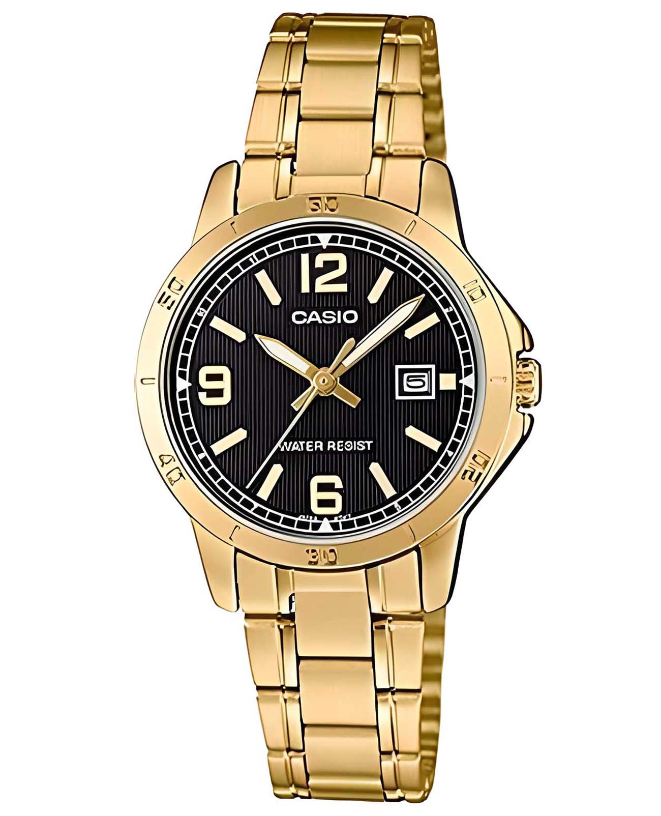 Casio Casio Collection LTP-V004G-1B  LTP-V004G-1B кварцевые женские часы черный циферблат, браслет нержавеющая сталь с ip-покрытием — вид спереди
