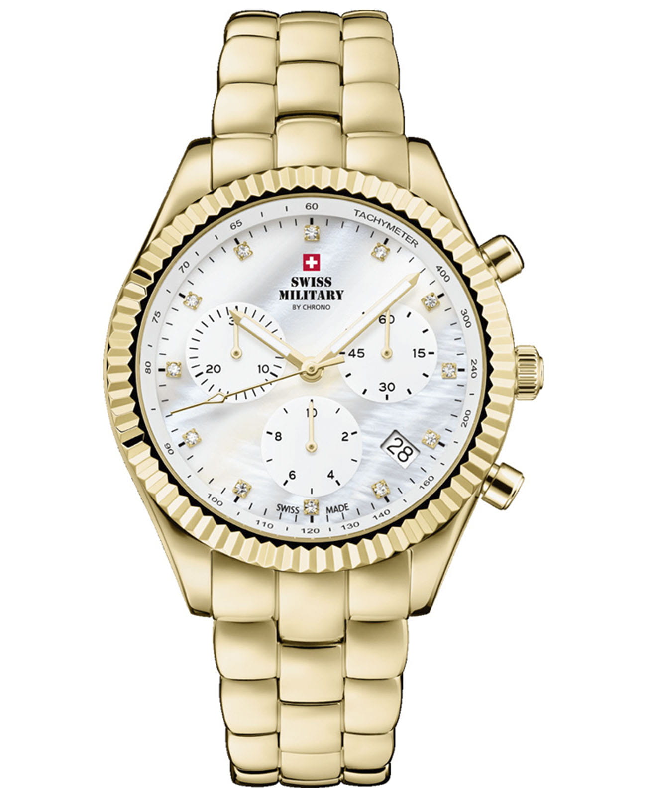 Swiss Military by Chrono Swiss Military by Chrono Elegant Sports SM30207.03  SM30207.03 кварцевые женские часы перламутровый циферблат, браслет нержавеющая сталь с pvd-покрытием — вид спереди