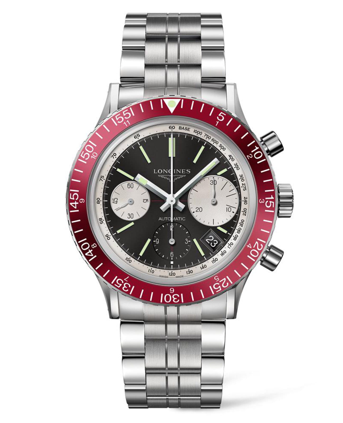 Longines Longines Heritage Diver L2.808.4.52.6  L28084526 механические мужские часы черный циферблат, браслет нержавеющая сталь — вид спереди