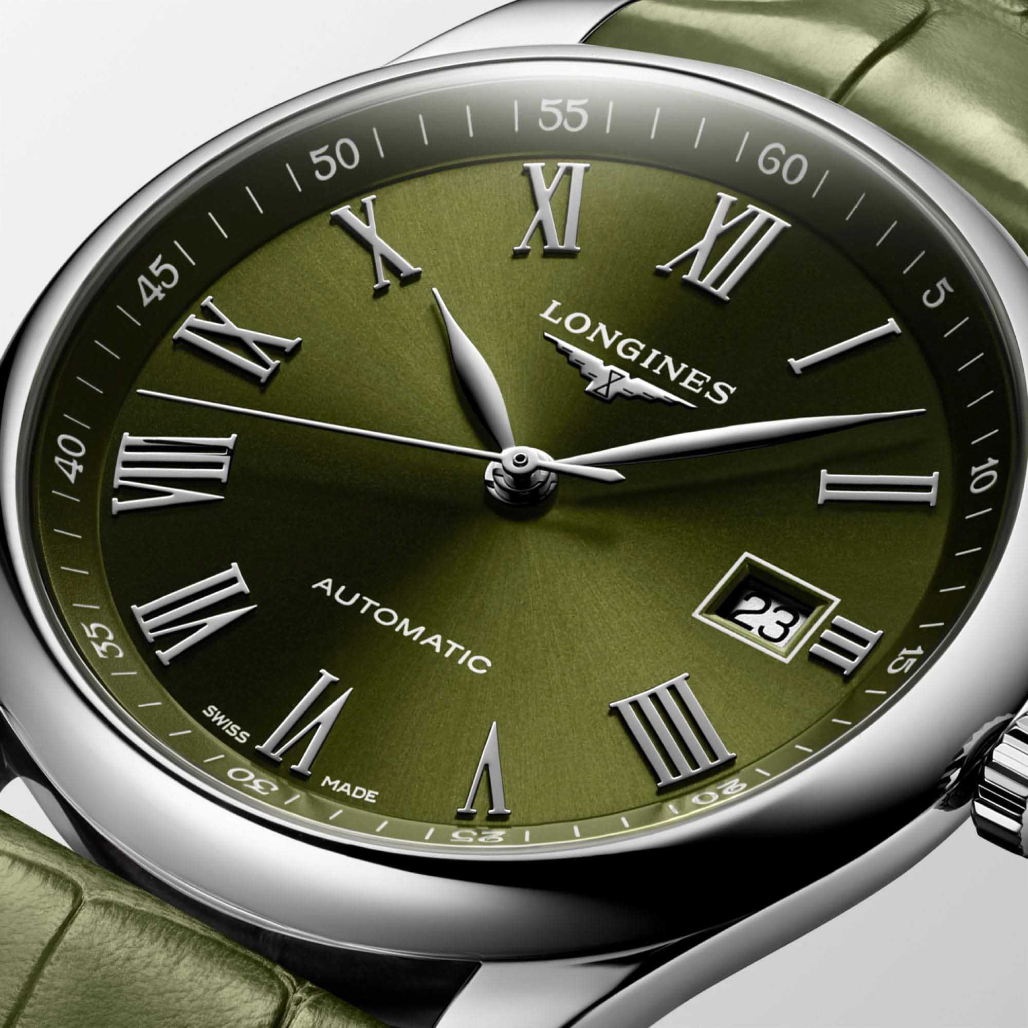Longines Longines Master Collection L2.793.4.09.2 механические мужские часы часы крупный план зеленый циферблата