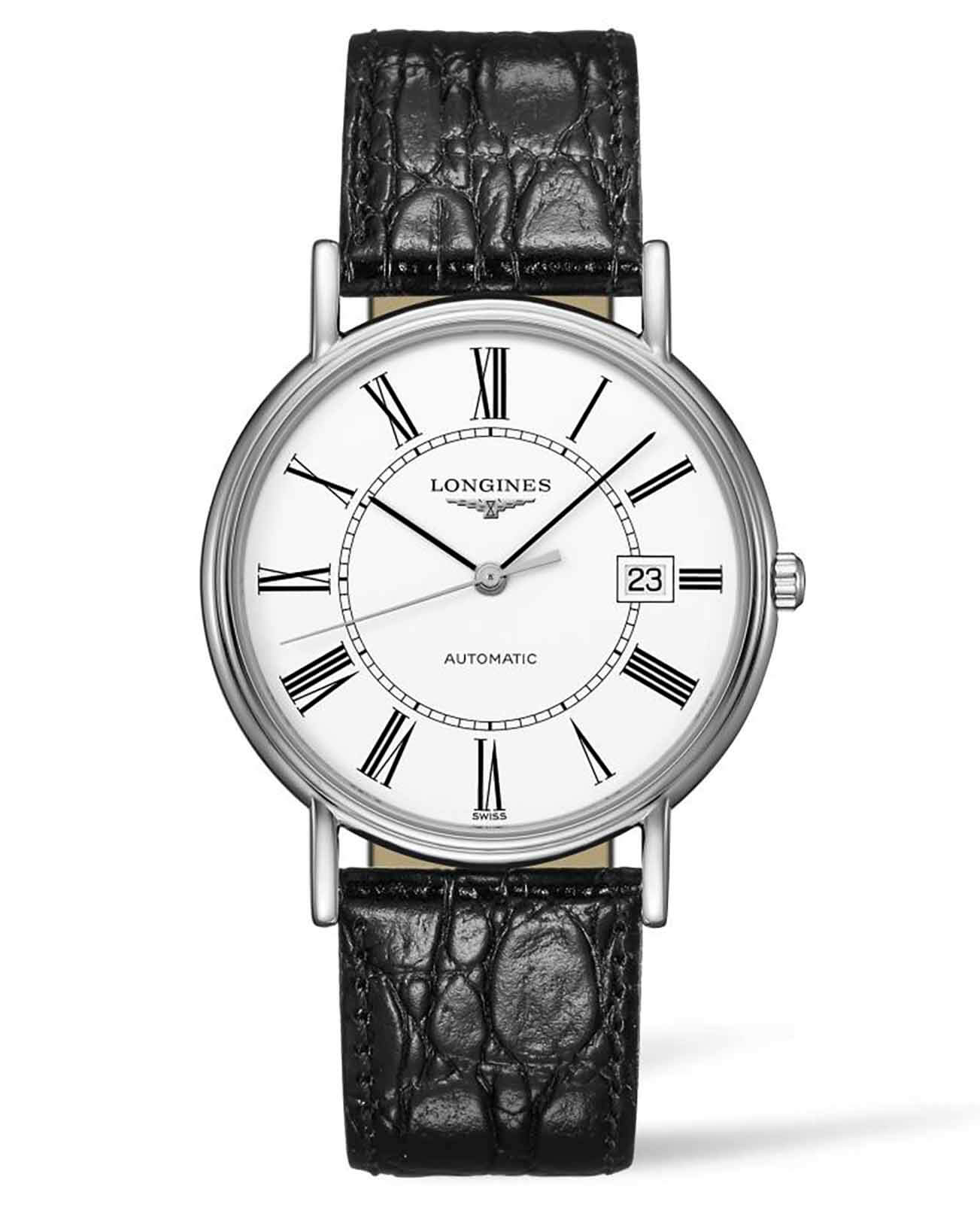 Longines Longines Presence L4.921.4.11.2  L49214112 механические женские часы белый циферблат, браслет кожаный — вид спереди