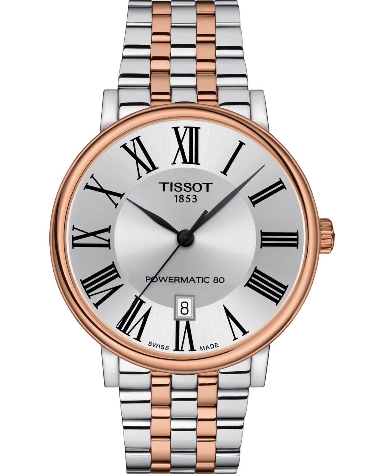 Tissot Tissot Carson Premium Powermatic 80 T122.407.22.033.00 Carson T1224072203300 механические мужские часы серебристый циферблат, браслет сталь c pvd покрытием — вид спереди