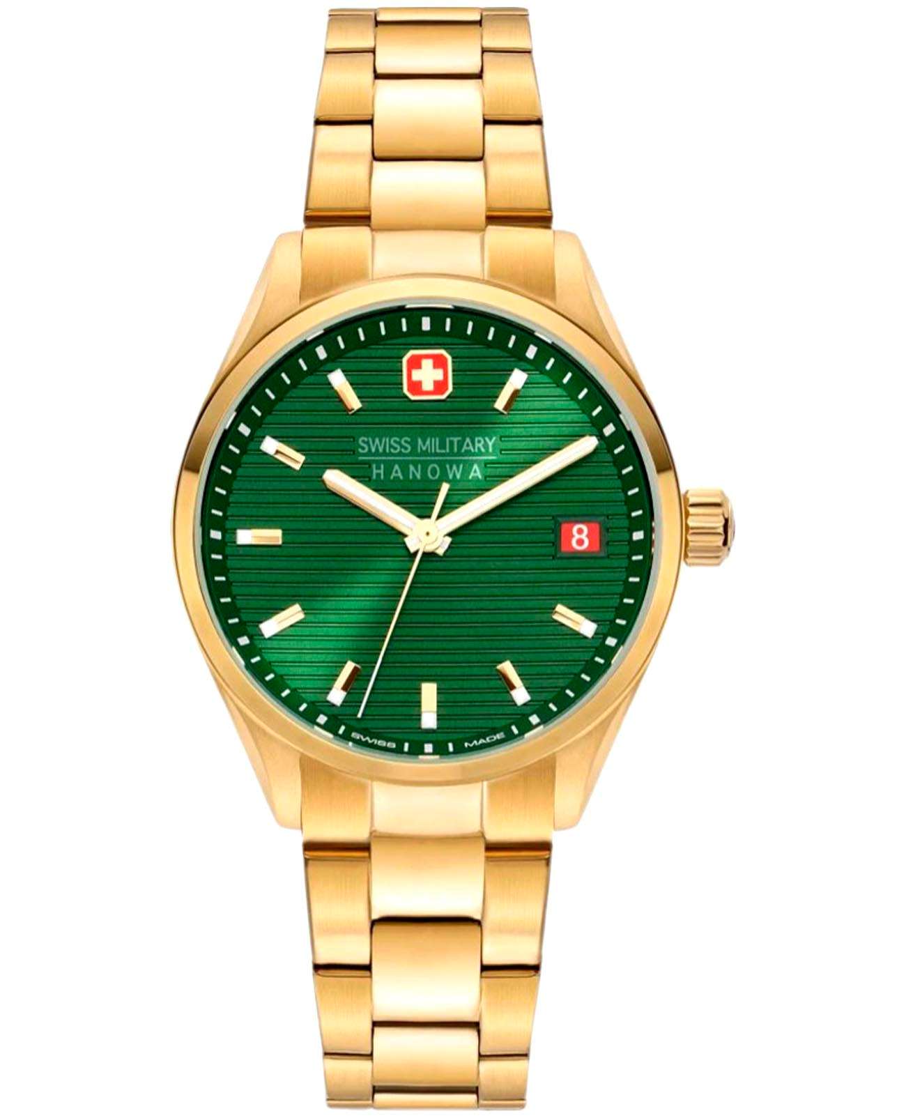 Swiss Military Hanowa Swiss Military Hanowa Roadrunner SMWGH2200112-SET  SMWGH2200112-SET кварцевые мужские часы зеленый циферблат, браслет нержавеющая сталь с pvd-покрытием — вид спереди