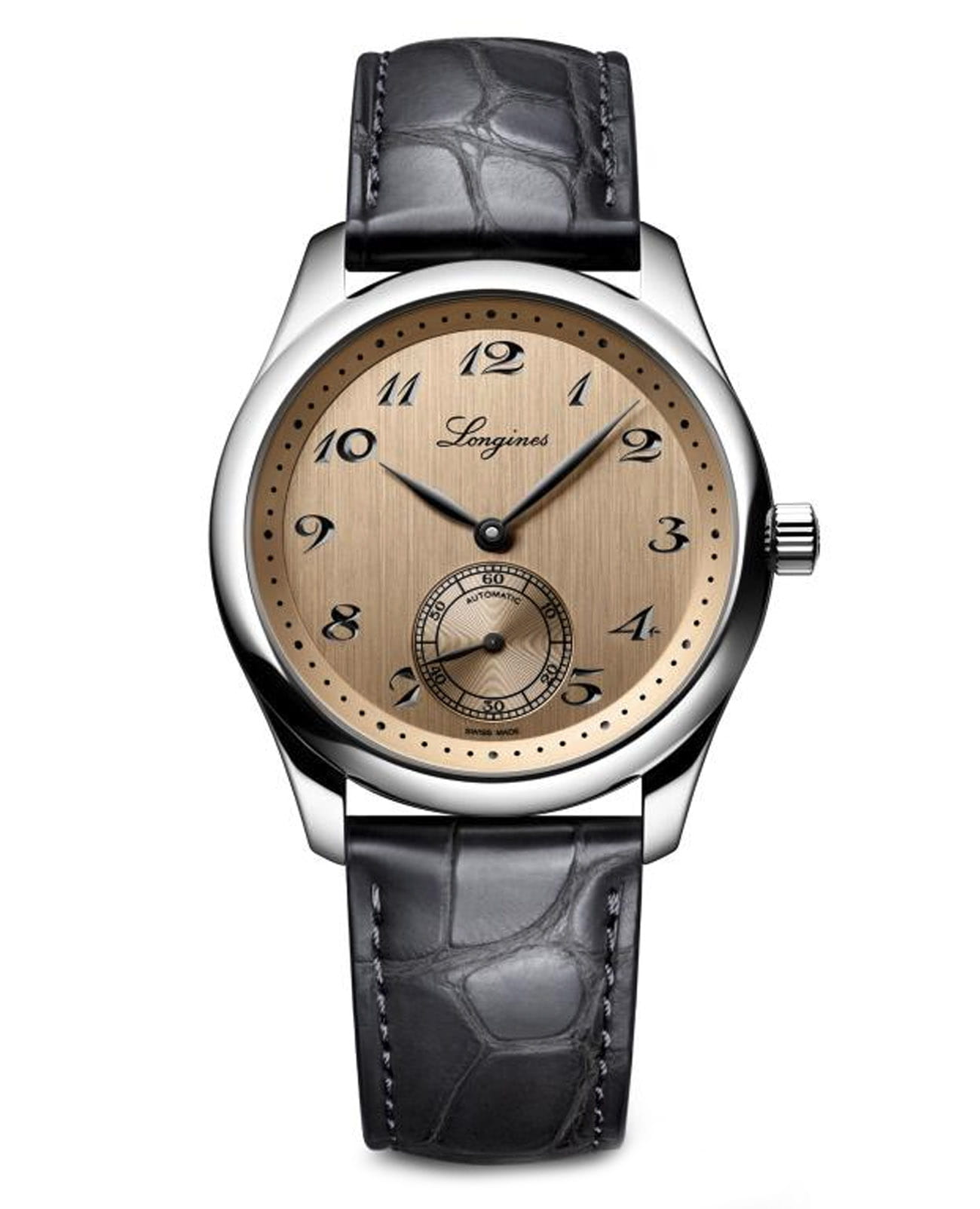 Longines Longines Master Collection L2.843.4.93.2  L28434932 механические женские часы бежевый циферблат, браслет кожаный — вид спереди