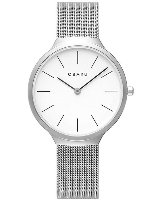 Obaku Obaku V240LXCWMC  V240LXCWMC кварцевые женские часы белый циферблат, браслет нержавеющая сталь — вид спереди