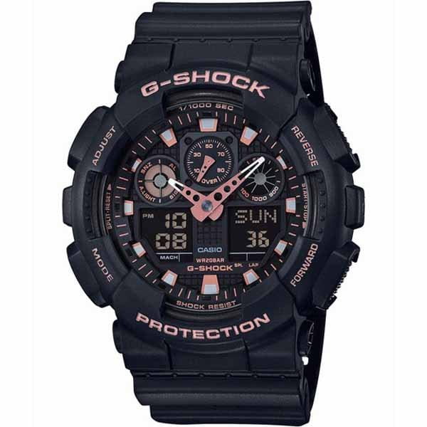 Casio Casio G-Shock GA-100GBX-1A4 GA-100 GA-100GBX-1A4 электронные мужские часы черный циферблат, браслет пластик — вид спереди