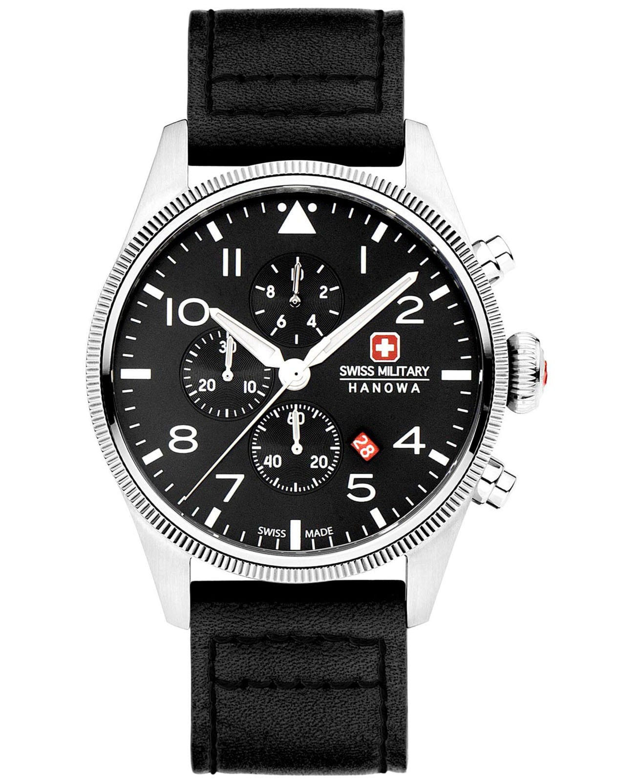 Swiss Military Hanowa Swiss Military Hanowa Thunderbolt Chrono SMWGC0000401  SMWGC0000401 кварцевые мужские часы черный циферблат, браслет кожаный — вид спереди
