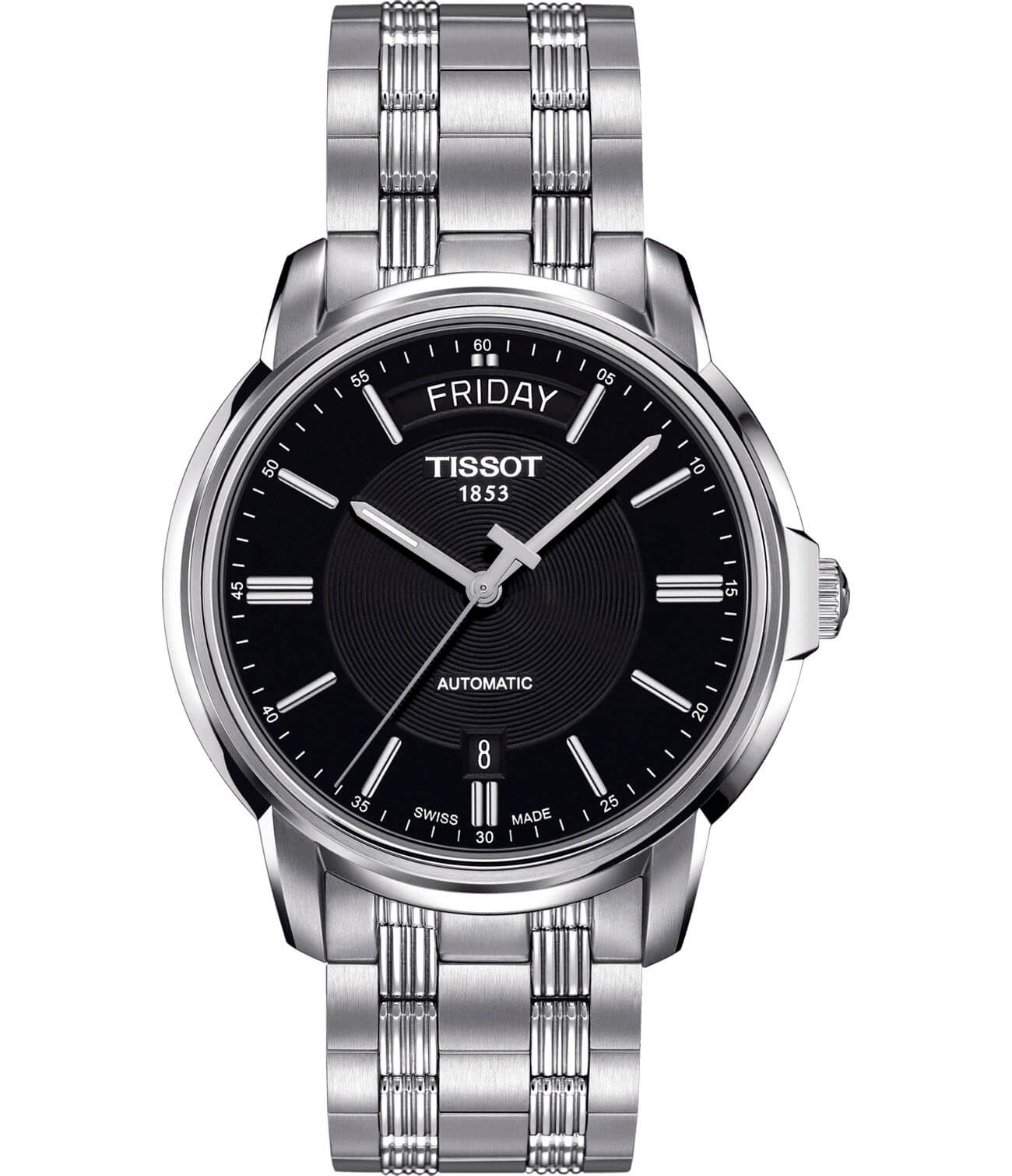 Tissot Tissot Automatics III Day Date T065.930.11.051.00 Automatics III T0659301105100 механические мужские часы черный циферблат, браслет нержавеющая сталь — вид спереди