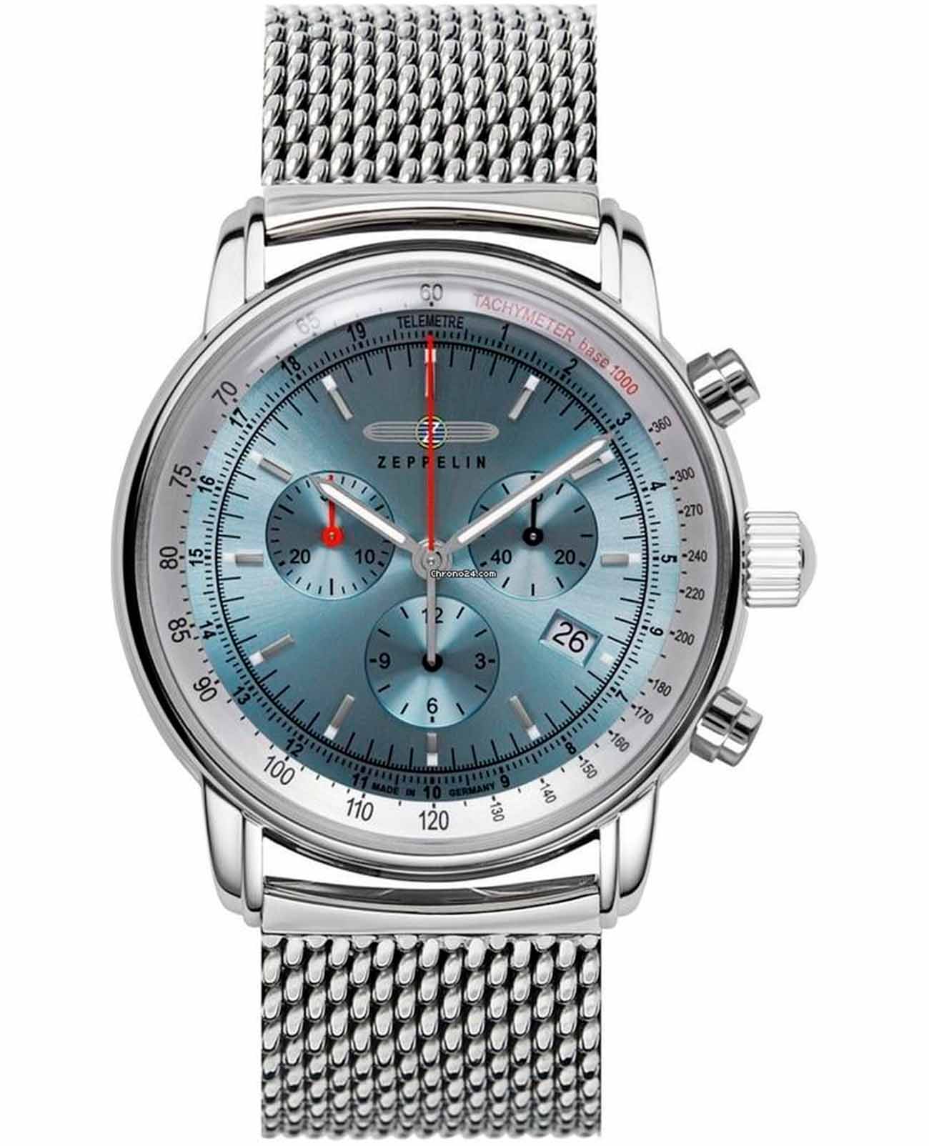 Zeppelin Zeppelin LZ14 Marine 8886M3  8886M3 кварцевые мужские часы голубой циферблат, браслет нержавеющая сталь — вид спереди