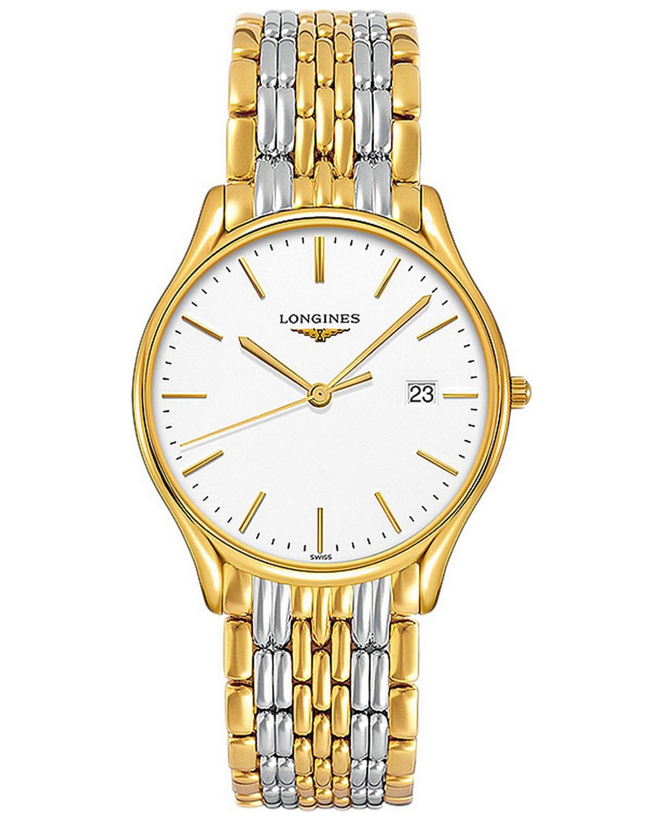 Longines Longines Lyre L4.859.2.12.7  L48592127 кварцевые мужские часы белый циферблат, браслет сталь c pvd покрытием — вид спереди