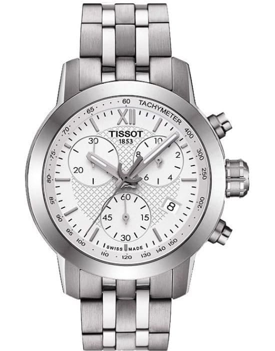 Tissot Tissot PRC 200 Fencing Chronograph Lady T055.217.11.018.00  T0552171101800 кварцевые женские часы белый циферблат, браслет нержавеющая сталь — вид спереди