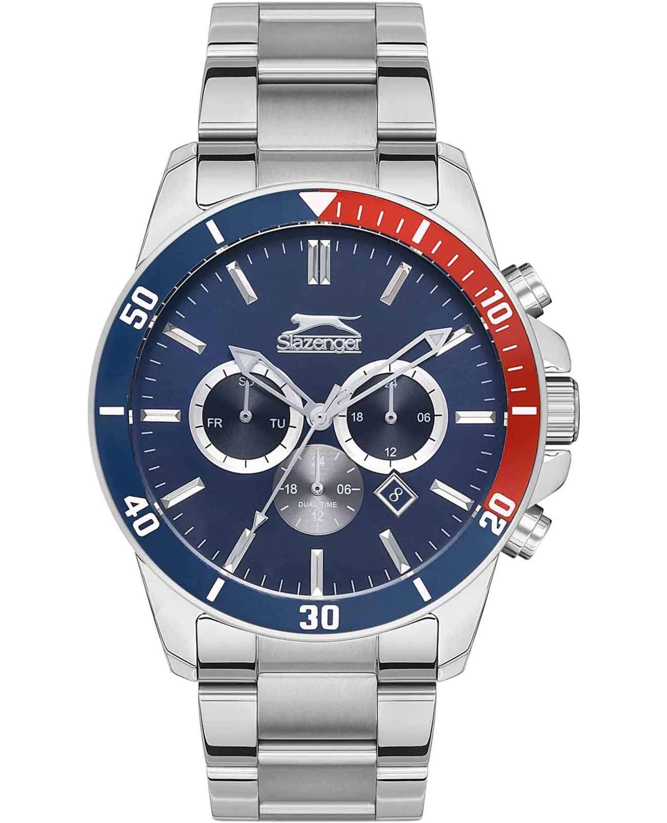 Slazenger Slazenger SL.09.2147.2.02  SL.09.2147.2.02 кварцевые мужские часы синий циферблат, браслет суперметалл — вид спереди
