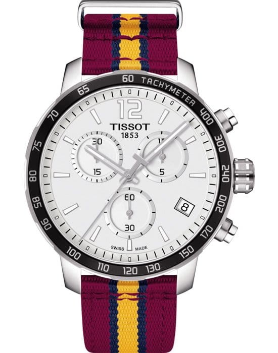 Tissot Tissot Quickster NBA Cleveland Cavaliers T095.417.17.037.13 Quickster T0954171703713 кварцевые мужские часы белый циферблат, браслет карбон + полимер — вид спереди