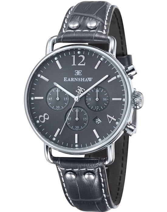 Earnshaw Earnshaw Investigator ES-8001-07  ES-8001-07 кварцевые мужские часы серый циферблат, браслет кожаный — вид спереди