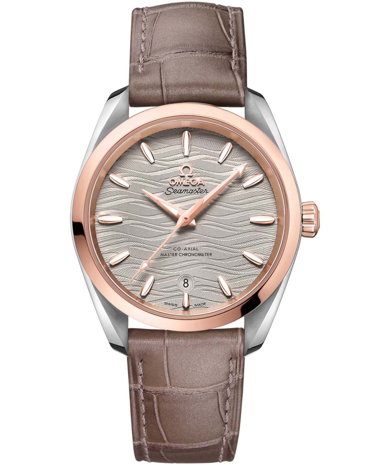 Omega Omega Seamaster Aqua Terra 220.23.38.20.06.001 Aqua Terra 22023382006001 механические женские часы серый циферблат, браслет кожаный — вид спереди