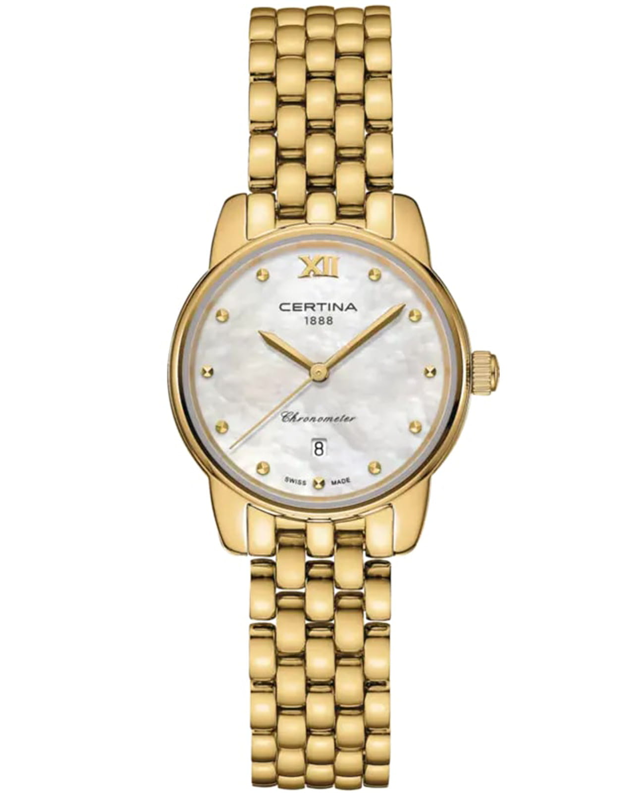 Certina Certina DS-8 C033.051.33.118.00 DS 8 C0330513311800 кварцевые женские часы перламутровый циферблат, браслет нержавеющая сталь с pvd-покрытием — вид спереди