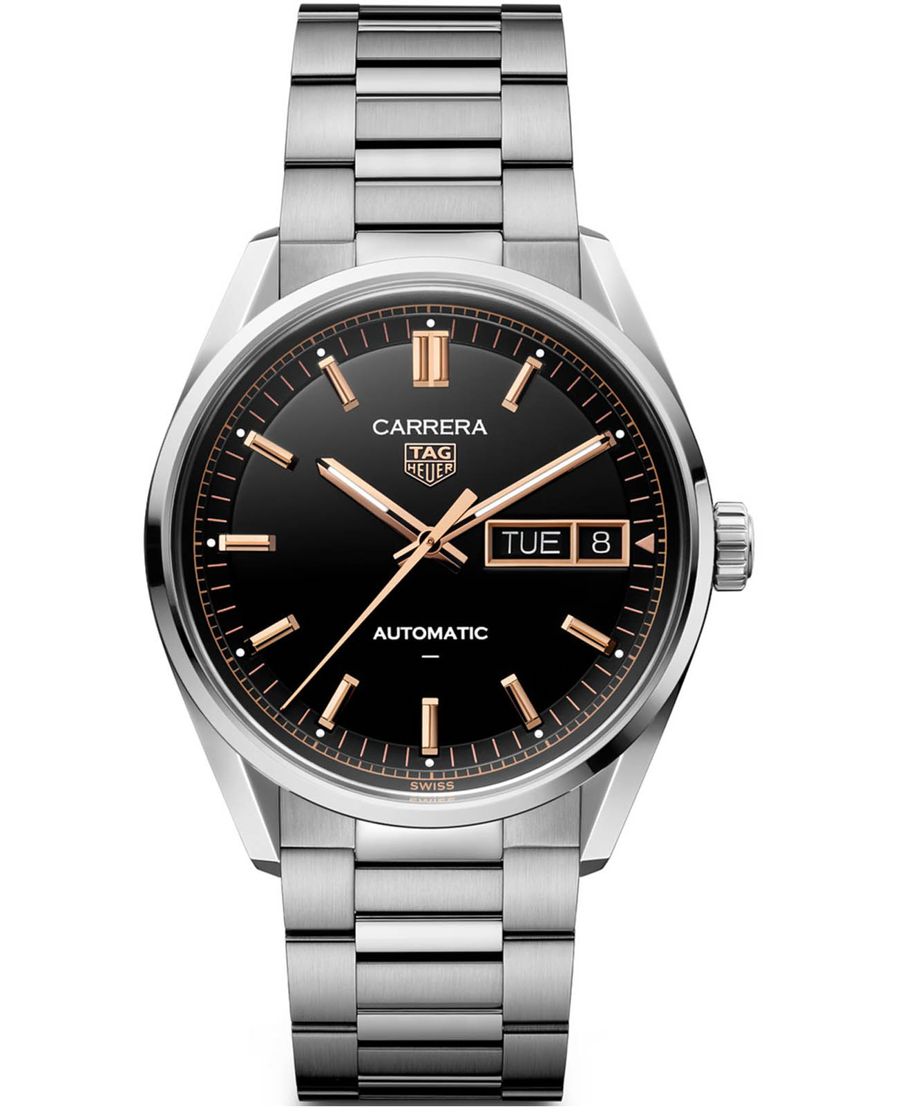 TAG Heuer TAG Heuer Carrera Day-Date WDA2111.BA0043  WDA2111.BA0043 механические мужские часы черный циферблат, браслет нержавеющая сталь — вид спереди