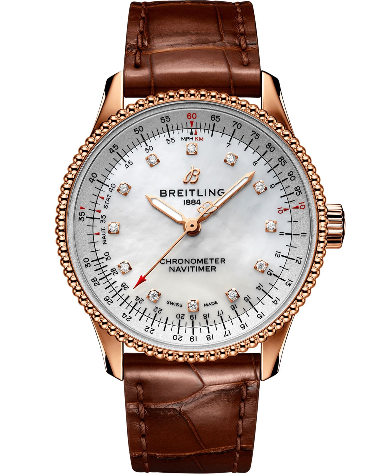 Breitling Breitling Navitimer Automatic 35 R17395211A1P1  R17395211A1P1 механические женские часы белый циферблат, браслет кожаный — вид спереди