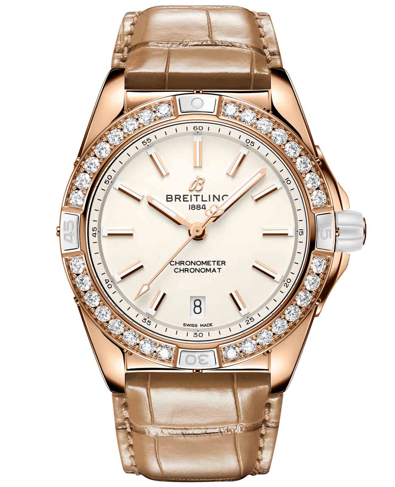 Breitling Breitling Super Chronomat Automatic 38 Origins R17356531G1P1  R17356531G1P1 механические женские часы белый циферблат, браслет кожаный — вид спереди