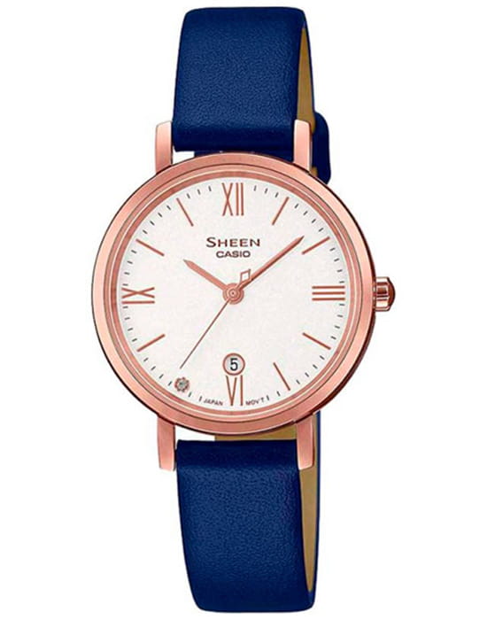 Casio Casio Sheen SHE-4540CGL-7AUDF  SHE-4540CGL-7A кварцевые женские часы белый циферблат, браслет кожаный — вид спереди