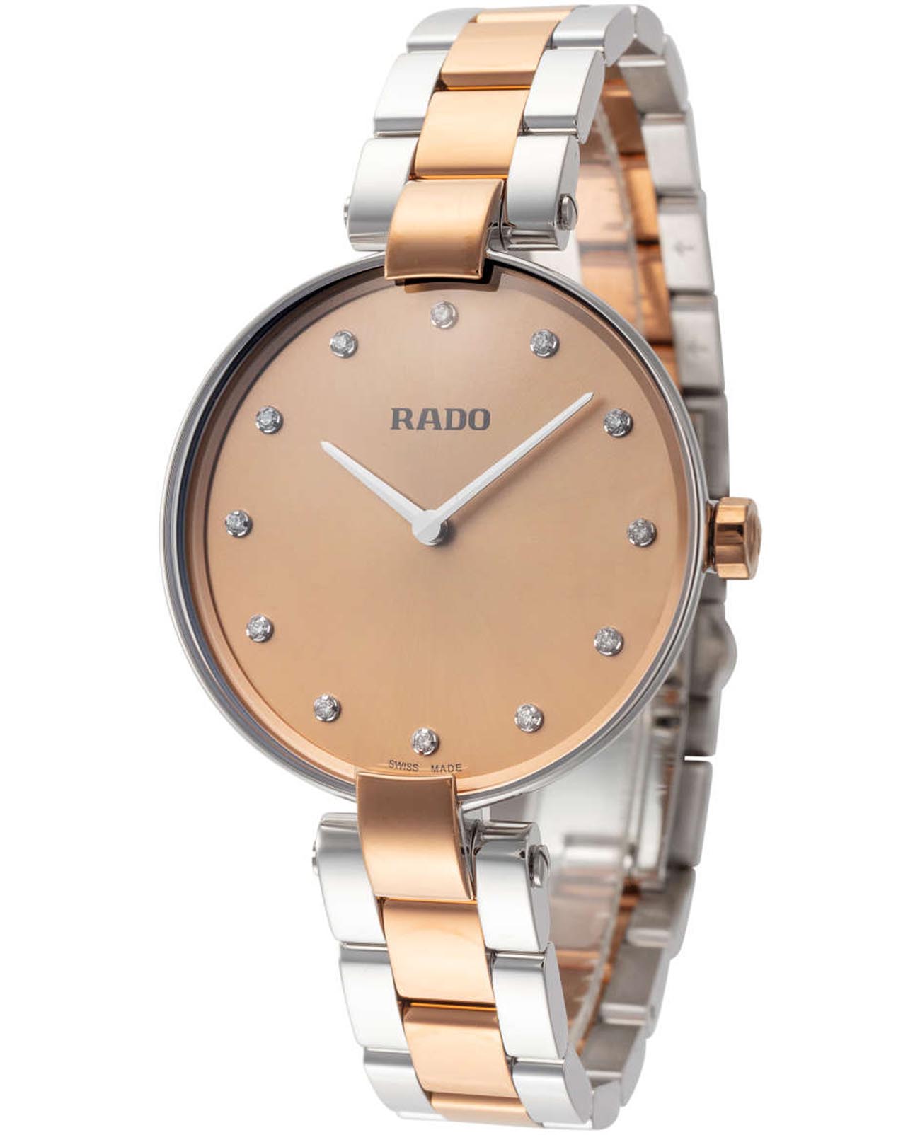 Rado Rado Coupole R22850743  R22850743 кварцевые женские часы золотой циферблат, браслет нержавеющая сталь с pvd-покрытием — вид спереди