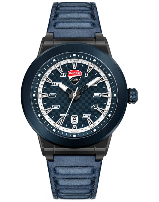 Ducati Corse Campione DTWGB2019402  DTWGB2019402 кварцевые мужские часы синий циферблат, браслет кожаный — вид спереди