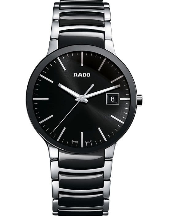 Rado Rado Centrix R30934162  R30934162 кварцевые мужские часы черный циферблат, браслет сталь + керамические вставки — вид спереди