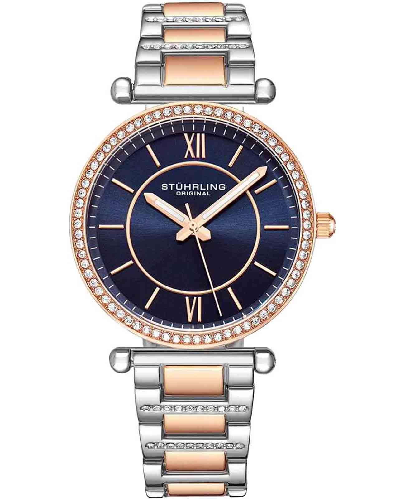 Stuhrling Stuhrling Aria 3905.2  3905.2 кварцевые женские часы синий циферблат, браслет нержавеющая сталь с pvd-покрытием — вид спереди