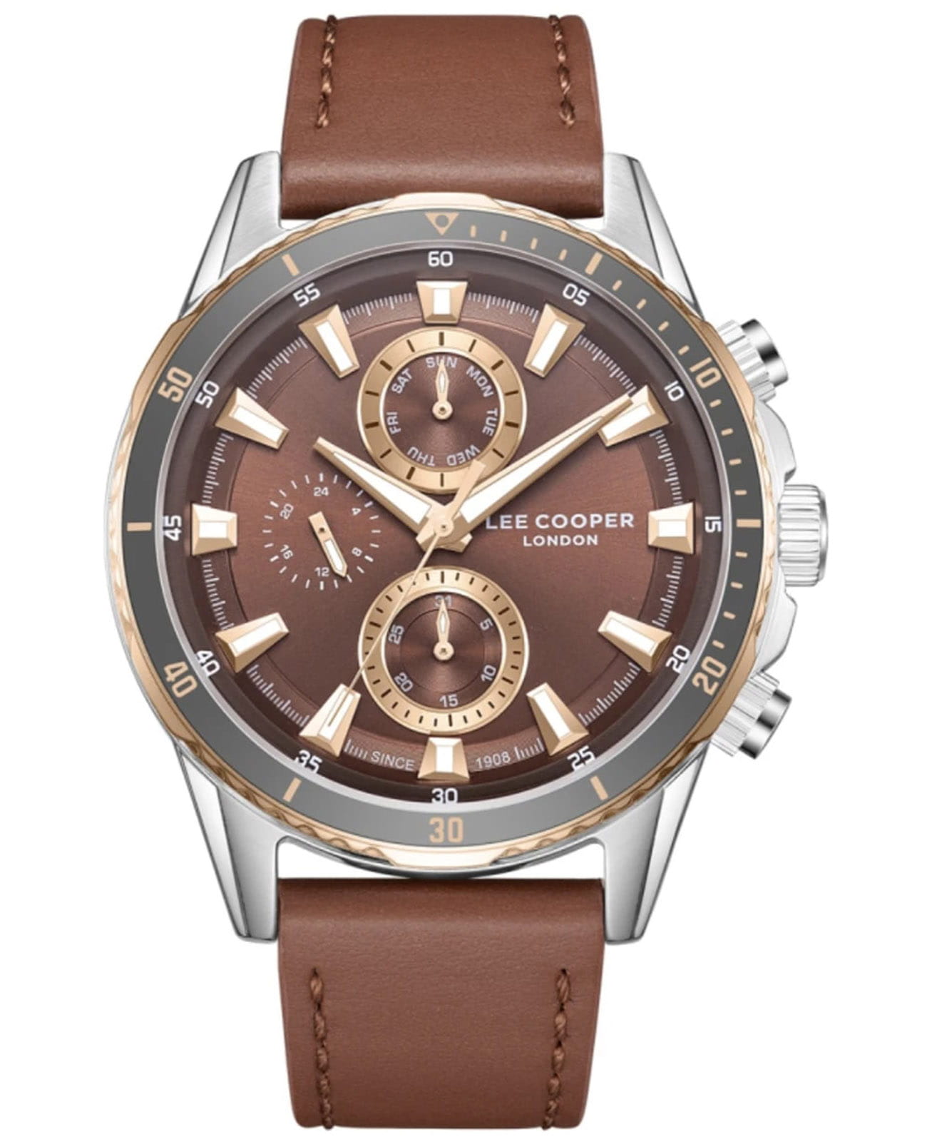 Lee Cooper Lee Cooper LC08001.551  LC08001.551 кварцевые мужские часы коричневый циферблат, браслет кожаный — вид спереди