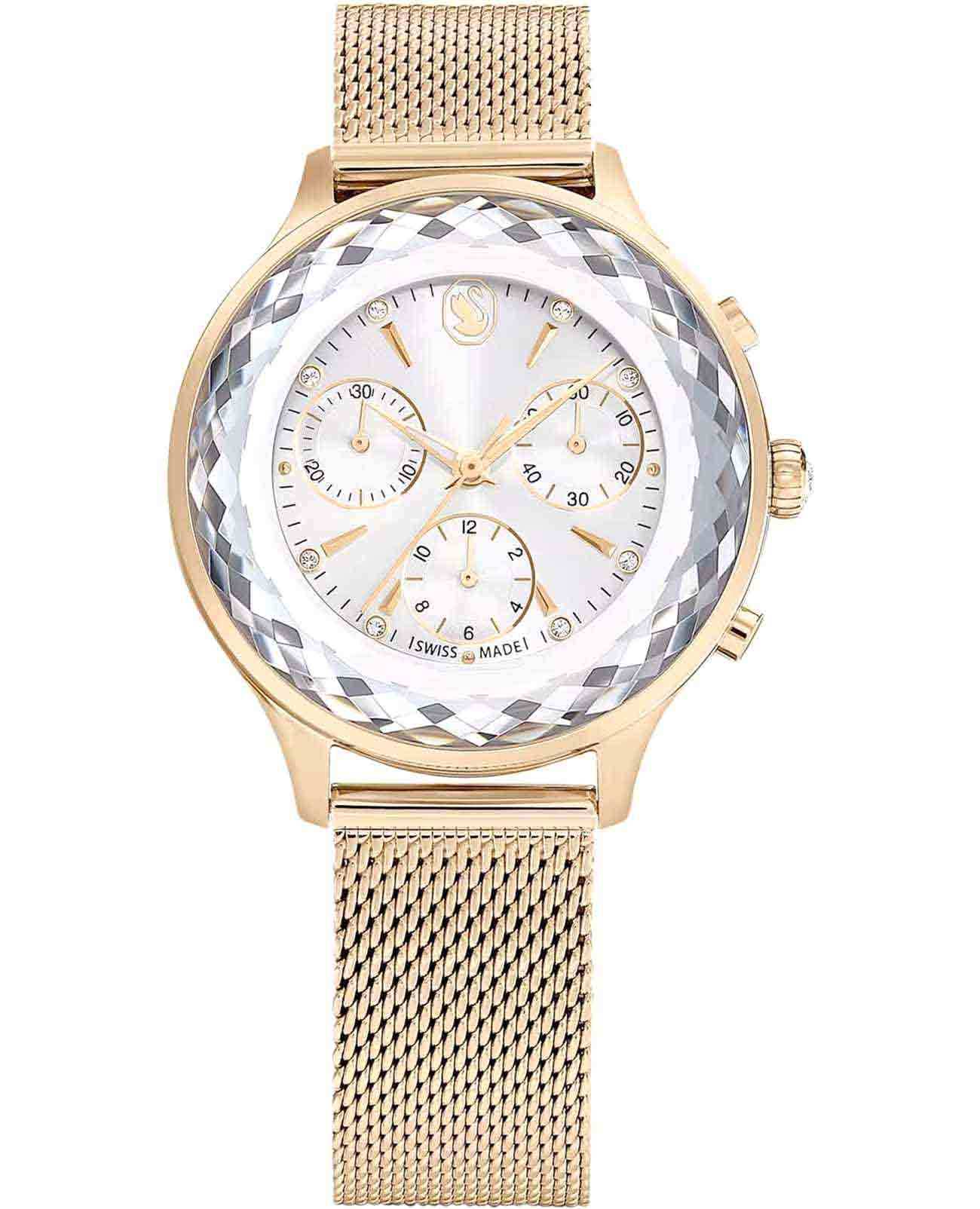 Swarovski Swarovski Nova Chrono 5677500  5677500 кварцевые женские часы серебристый циферблат, браслет нержавеющая сталь с pvd-покрытием — вид спереди