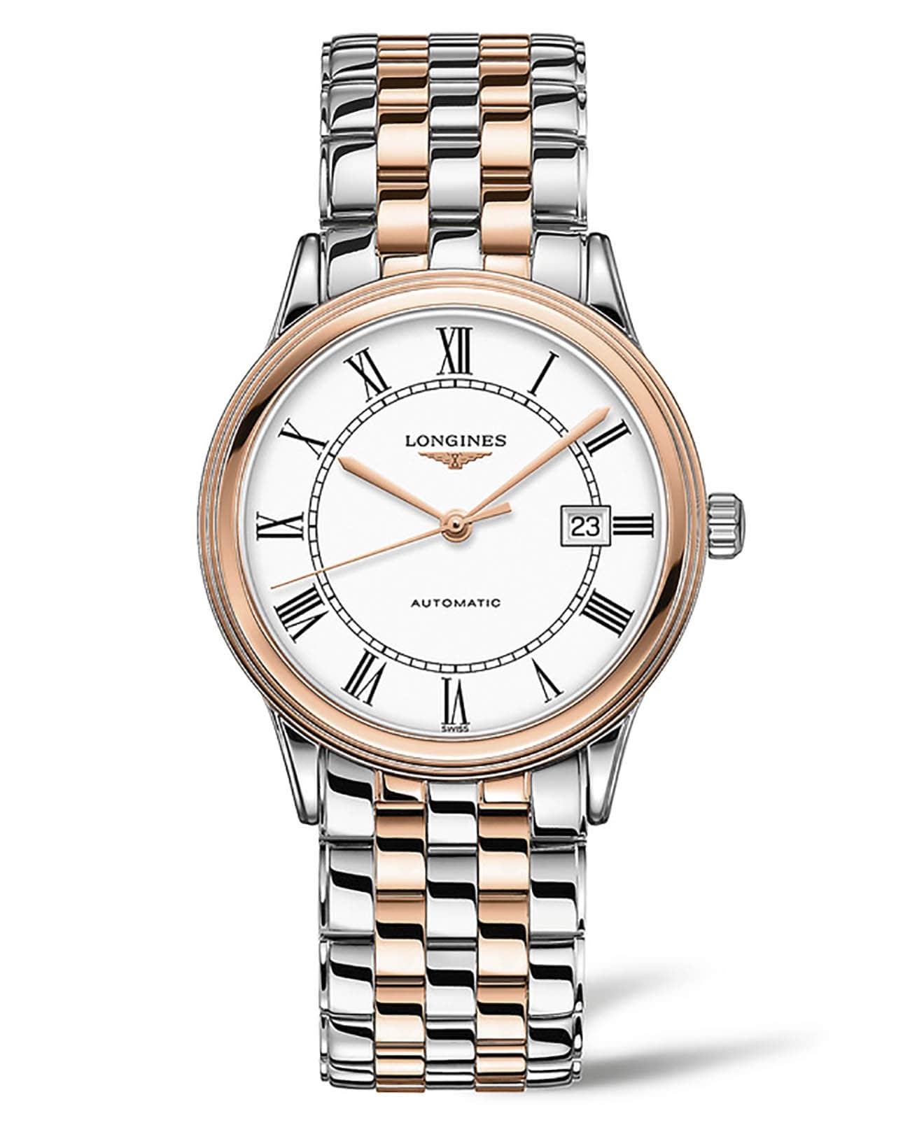 Longines Longines Flagship  L4.984.3.91.7  L49843917 механические женские часы белый циферблат, браслет сталь c pvd покрытием — вид спереди