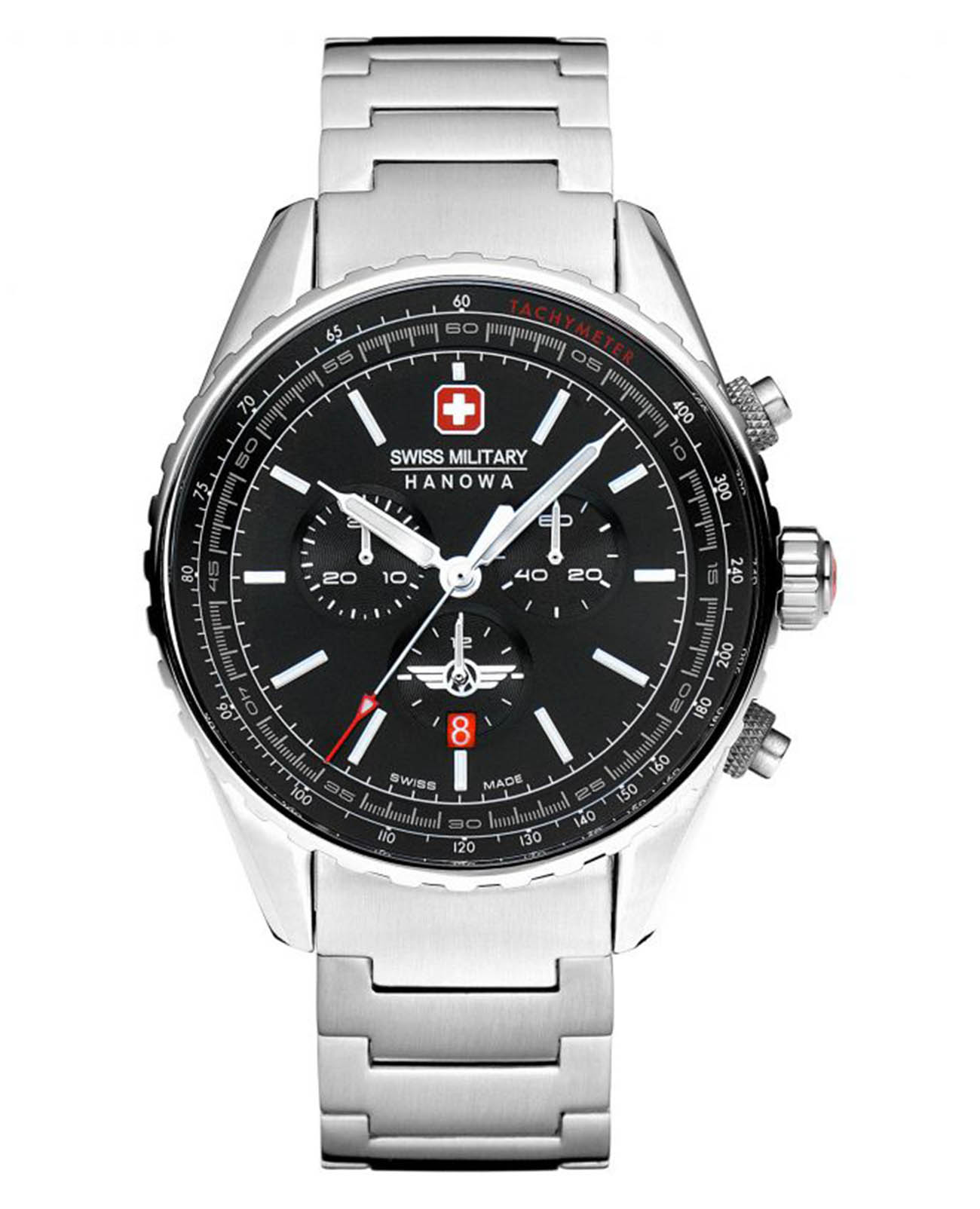 Swiss Military Hanowa Swiss Military Hanowa SMWGI0000303  SMWGI0000303 кварцевые мужские часы черный циферблат, браслет нержавеющая сталь — вид спереди
