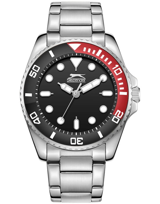Slazenger Slazenger SL.09.2352.1.06  SL.09.2352.1.06 кварцевые мужские часы черный циферблат, браслет суперметалл — вид спереди