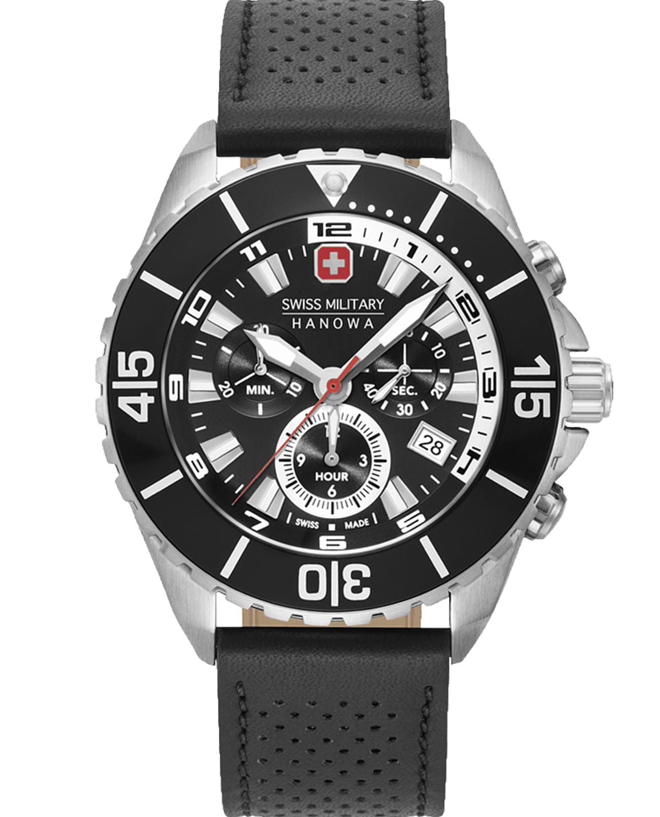 Swiss Military Hanowa Swiss Military Hanowa Ambassador 06-4341.04.007  06-4341.04.007 кварцевые мужские часы черный циферблат, браслет кожаный — вид спереди