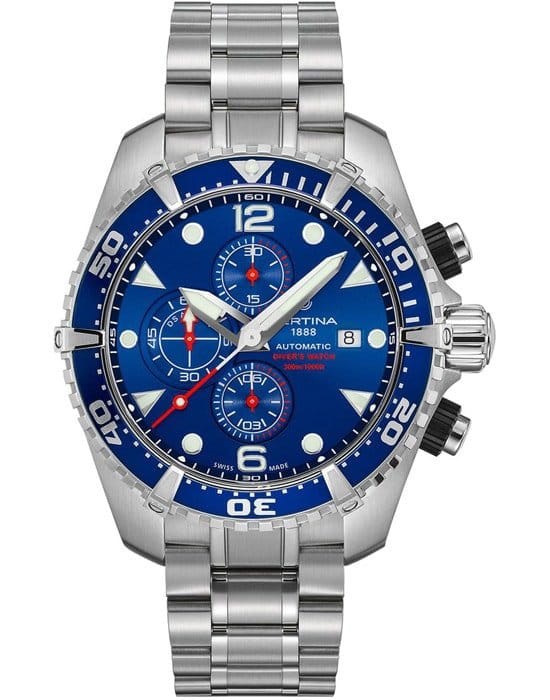 Certina Certina DS Action Diver Chronograph Automatic C032.427.11.041.00 DS Action C0324271104100 механические мужские часы синий циферблат, браслет нержавеющая сталь — вид спереди