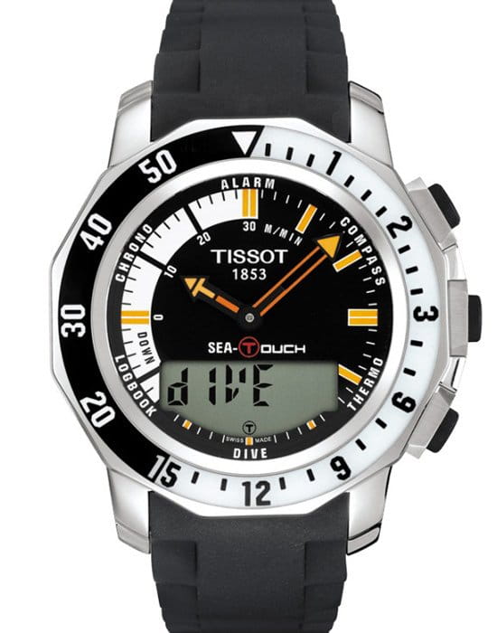 Tissot Tissot Touch Collection Sea-Touch T026.420.17.281.00 T Touch T0264201728100 кварцевые мужские часы черный циферблат, браслет 18-каратное желтое золото — вид спереди