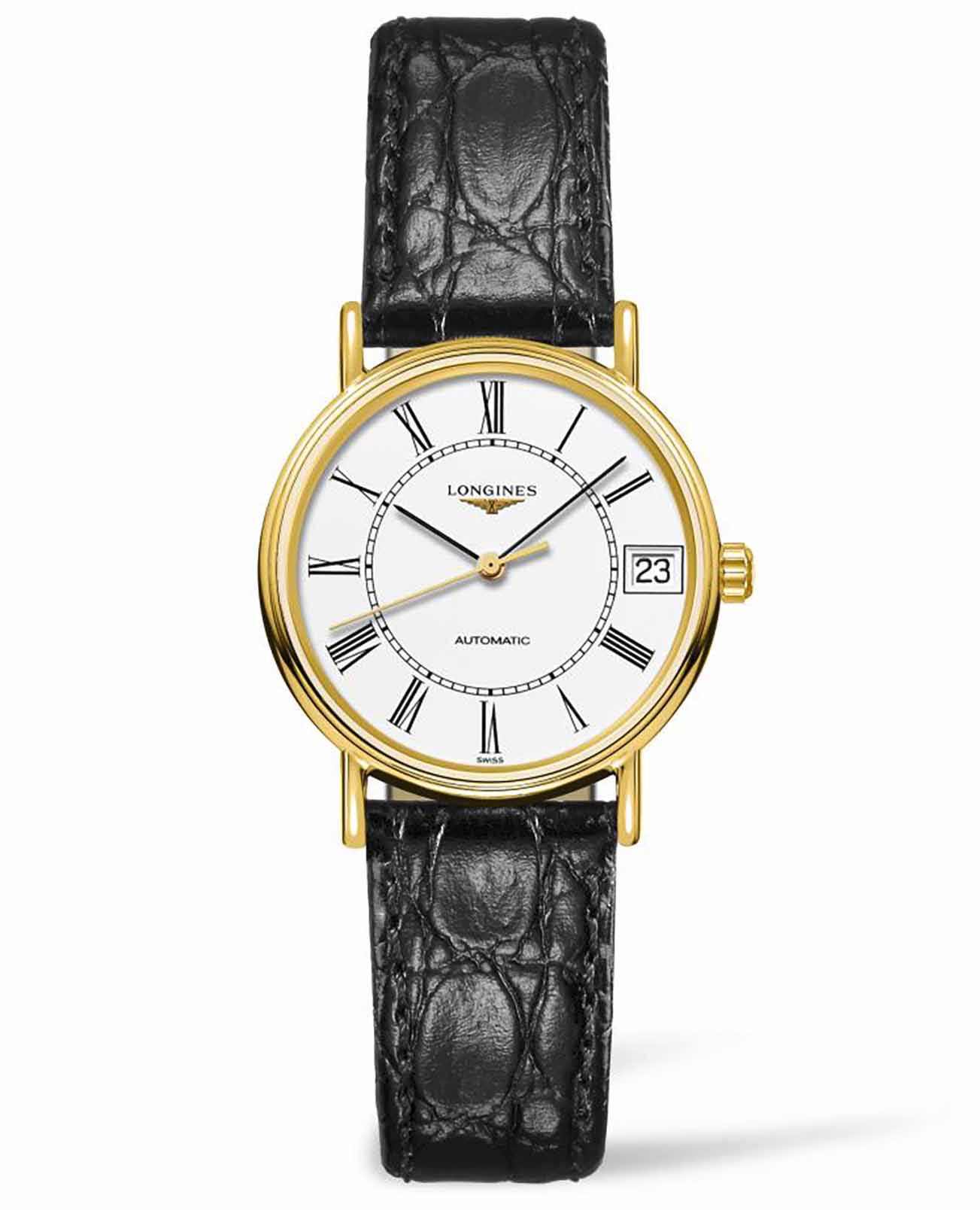 Longines Longines Presence L4.322.2.11.2  L43222112 механические женские часы белый циферблат, браслет кожаный — вид спереди