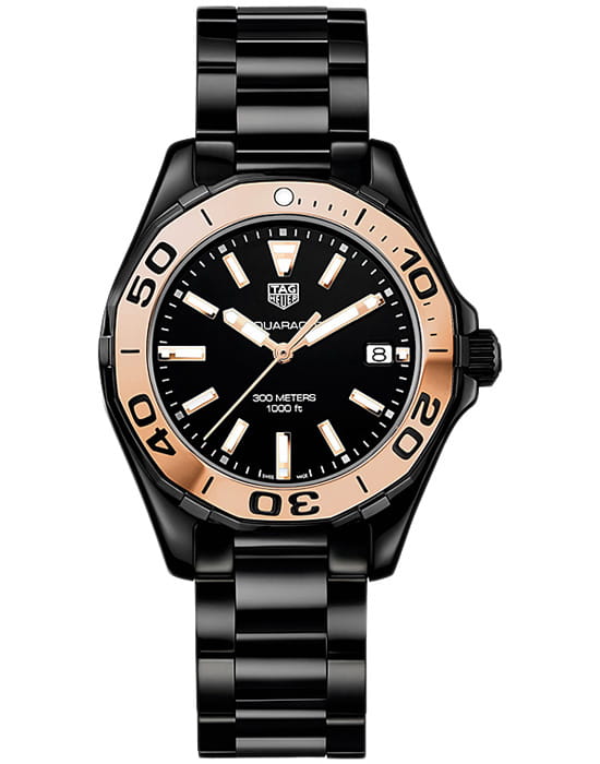 TAG Heuer TAG Heuer Aquaracer WAY1355.BH0716  WAY1355.BH0716 кварцевые женские часы черный циферблат, браслет керамика — вид спереди